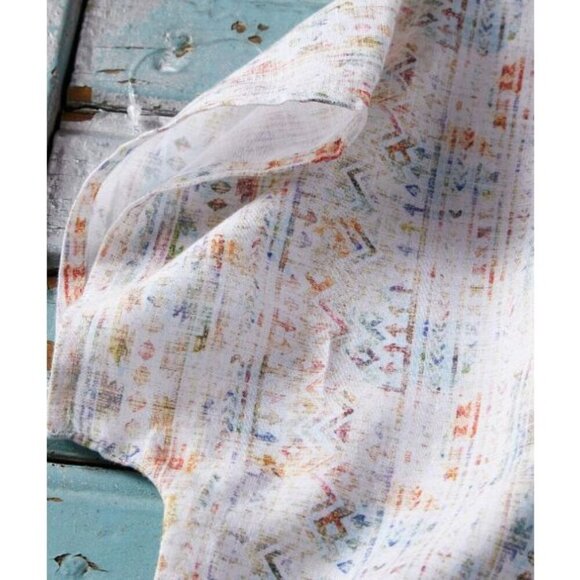 Carbon 2 Cobalt Southwestern Top XL Linen Cotton Short Sleeves Watercolor Resort - Picture 4 of 10